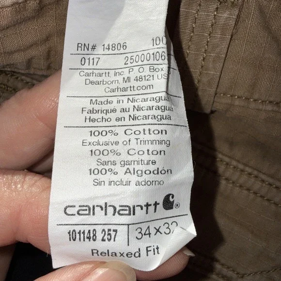 Carhartt Force Relaxed Fit Cargo Pants Mens 34x32 Khaki Workwear Carpenter - Picture 7 of 7